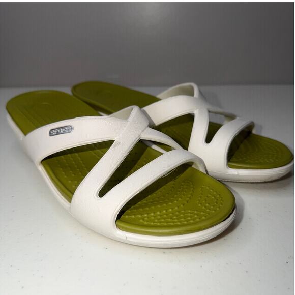 Crocs PATRICIA II Womens Size 7 Strappy Sandals Slides White Green Wedge - Picture 1 of 6